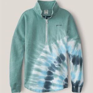 PINK Victoria's Secret Women's Varsity Half Zip Pullover Sweater Tie-Dye